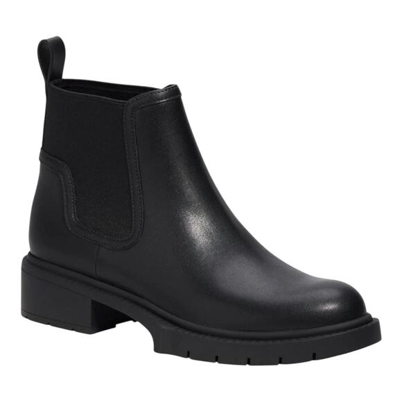 COACH Women's Lenora Leather Pull On Lug Sole Chelsea Booties Black Size 7 - Picture 1 of 4